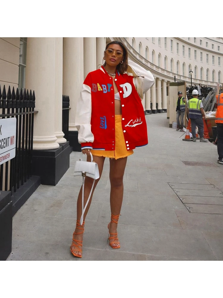 Fashion Casual Letter Printing Women's Baseball Jacket