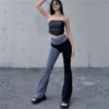 New Color Blocking Flare Trousers For Ladies