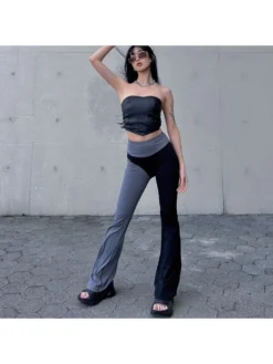 New Color Blocking Flare Trousers For Ladies