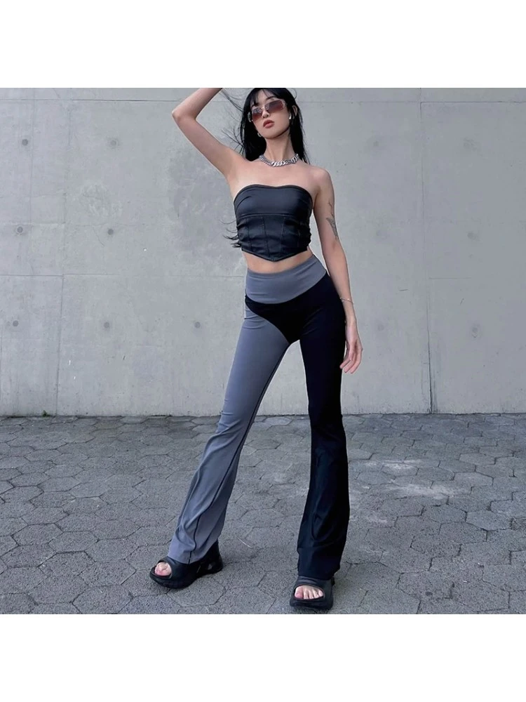 New Color Blocking Flare Trousers For Ladies