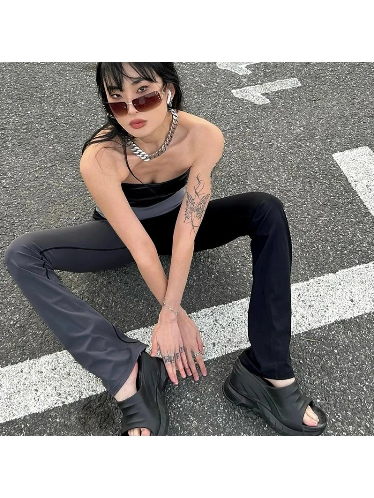 New Color Blocking Flare Trousers For Ladies - Image 5