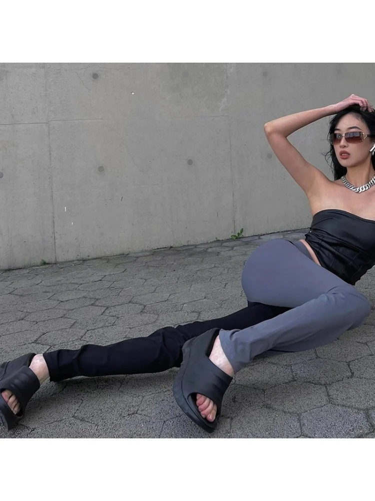 New Color Blocking Flare Trousers For Ladies - Image 7