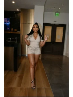 Summer Solid Zipper Up Skinny Rompers