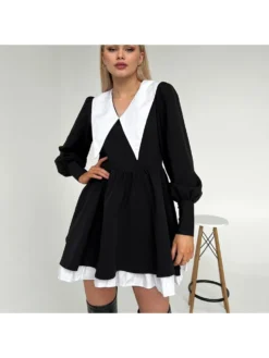 Designer Cute Black White Contrast Color Fall Dress