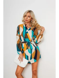 Women Puff Sleeve Colorful Short Dress