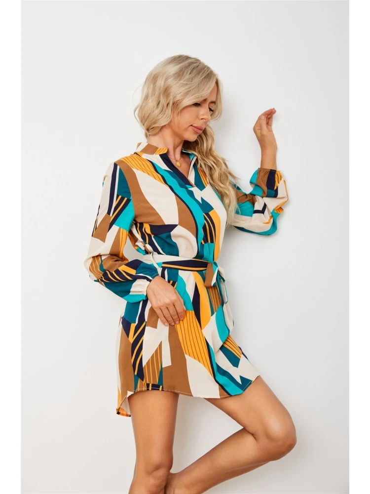 Women Puff Sleeve Colorful Short Dress - Image 3