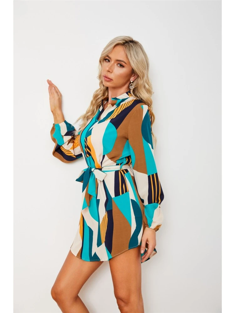 Women Puff Sleeve Colorful Short Dress - Image 4