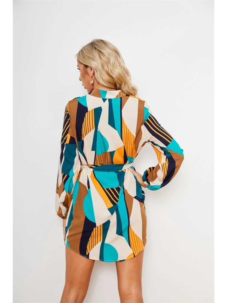 Women Puff Sleeve Colorful Short Dress - Image 5