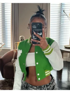 Green Contrast Color Baseball Coats For Women