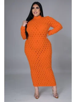 Pure Color Ripped Women's Long Sleeve Dress