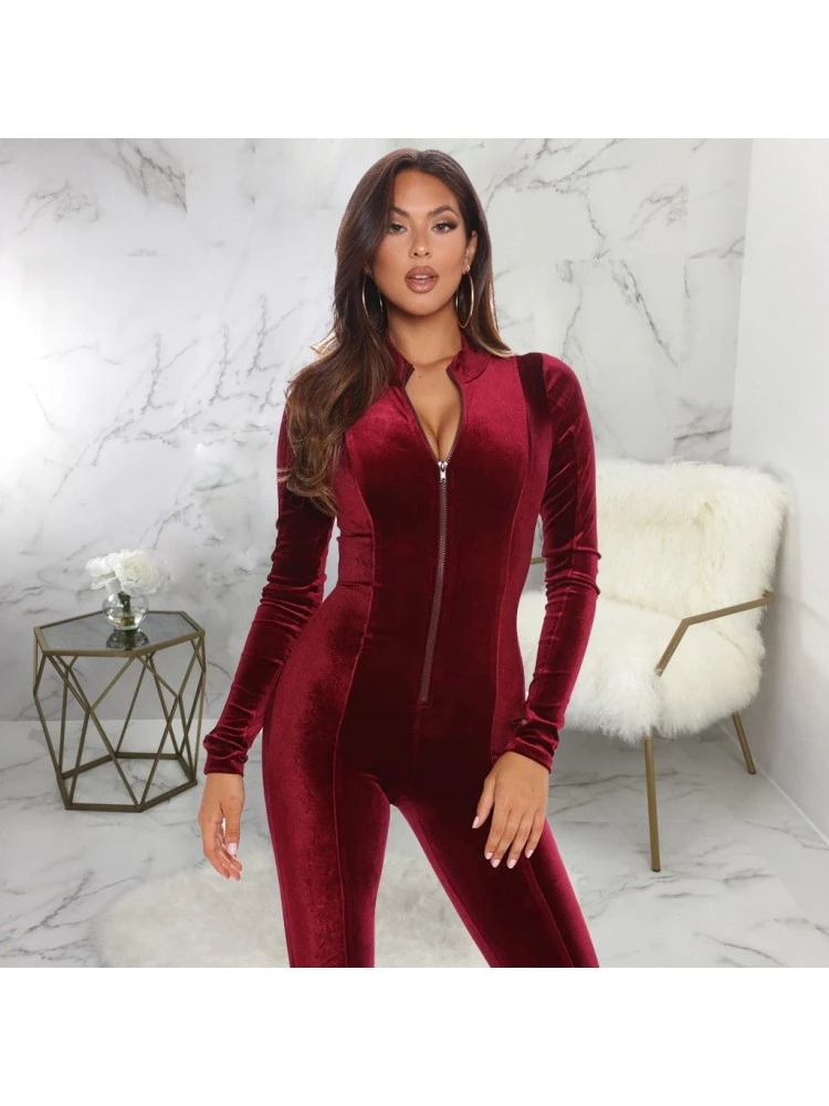 Ladies Solid Ruched Long Sleeve Jumpsuits - Image 2