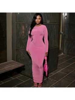 2022 Slim Round Neck Pure Color Long Dress