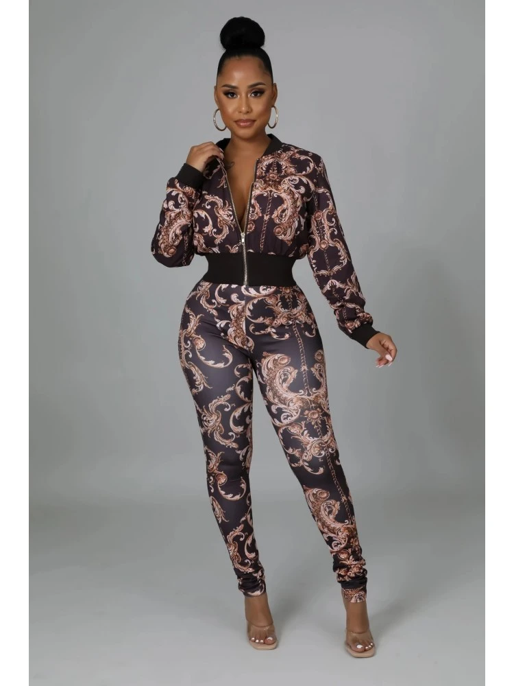 Fashion Skinny Printing Women's Trouser Two-pieces Sets