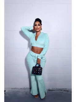 Cropped Hooded Top And Trouser Sets For Women