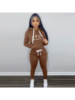 Casual Hooded Drawstring Letter Women's Two-Piece Set