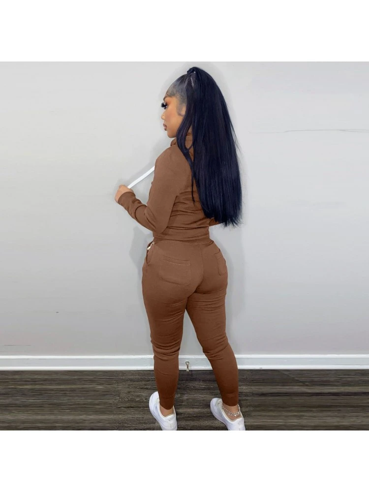 Casual Hooded Drawstring Letter Women's Two-Piece Set - Image 2