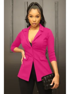 Fall Solid Black Blazer Coats For Women