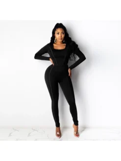 Pure Color Top And Long Pants Women's Suit