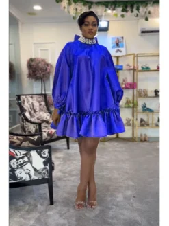 Casual Loose Puff Sleeve Women's Long Sleeve Dress