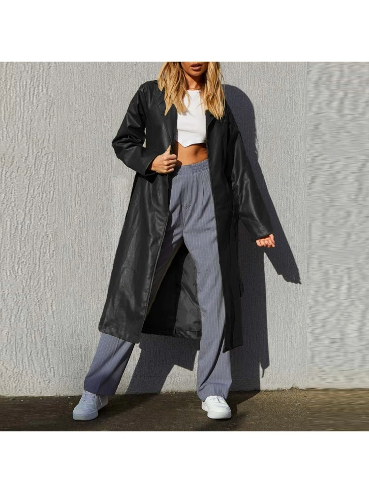 Outdoor Solid Leather Full Long Coats - Image 2