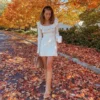 Fall Solid Long Sleeve White Sweater Dress