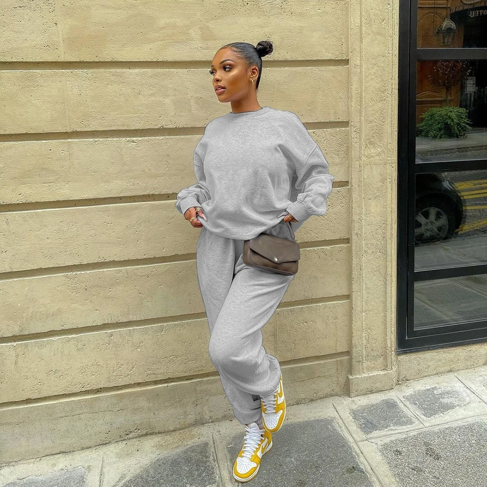 Solid Matching 2 Piece Jogger Sets For Women - Image 3