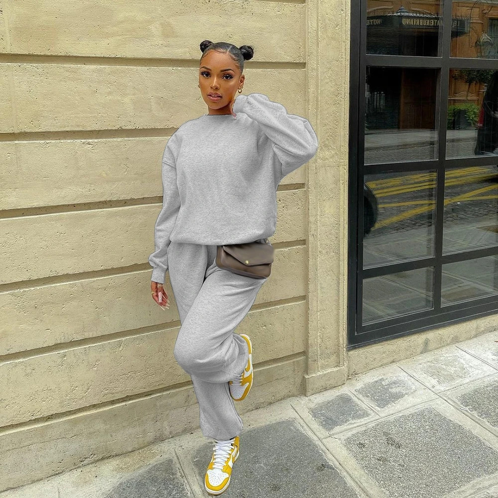 Solid Matching 2 Piece Jogger Sets For Women - Image 2