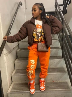 Active Drawstring Women Letter Printed Pants