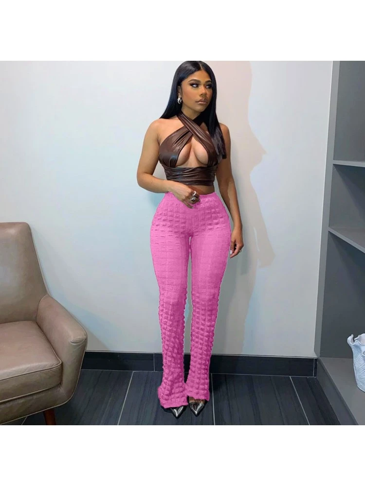 Pure Color High Waist Stretch Bottom Pants