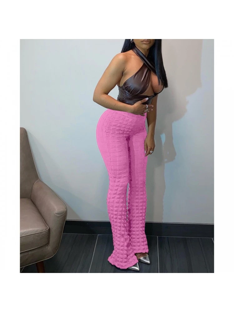 Pure Color High Waist Stretch Bottom Pants - Image 3