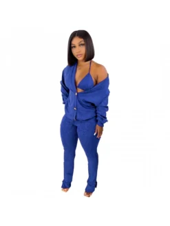 Pure Color Casual Women's 3-Piece Trouser Suit