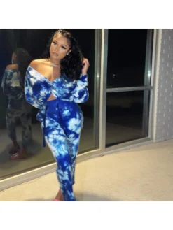 Tie Dye V Neck Matching 2 Piece Pant Sets