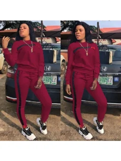 Patchwork Color Block Long Sleeve 2 Piece Sets