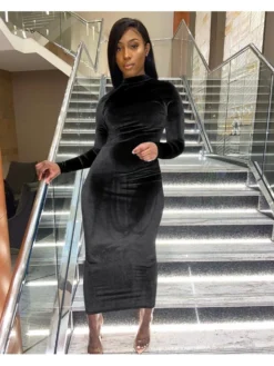 Fashion Pure Color Long Sleeve Women's Dress