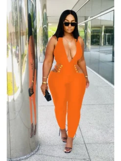 Tigth Pure Color Lace Up Backless Women's Jumpsuit