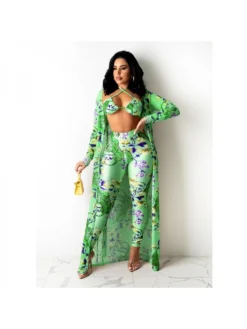 Fashion Flower Printing Women's Trouser Three-Piece Set