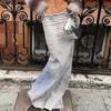 Designer Denim Blue Split Fishtail Maxi Skirts