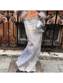 Designer Denim Blue Split Fishtail Maxi Skirts