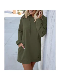 Autumn Loose Hooded Pure Color Long Sleeve Dress