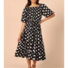 Casual Dots Black Long Sleeve Dress Female