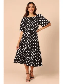 Casual Dots Black Long Sleeve Dress Female