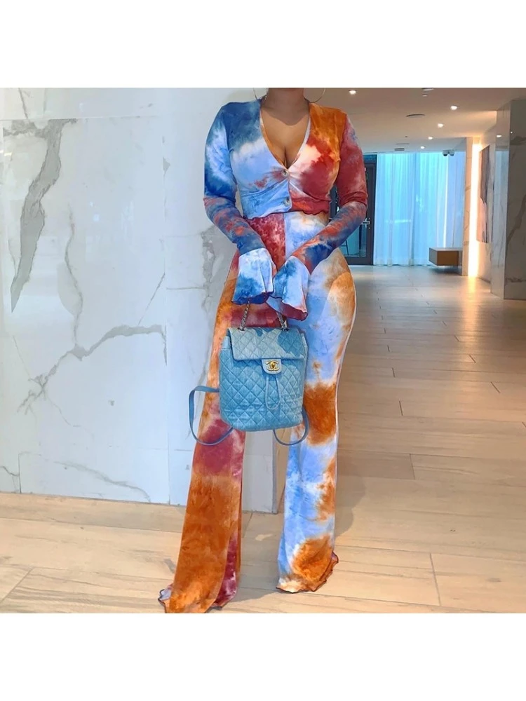 Fashion Tie-dyed Red Women's Trouser Sets