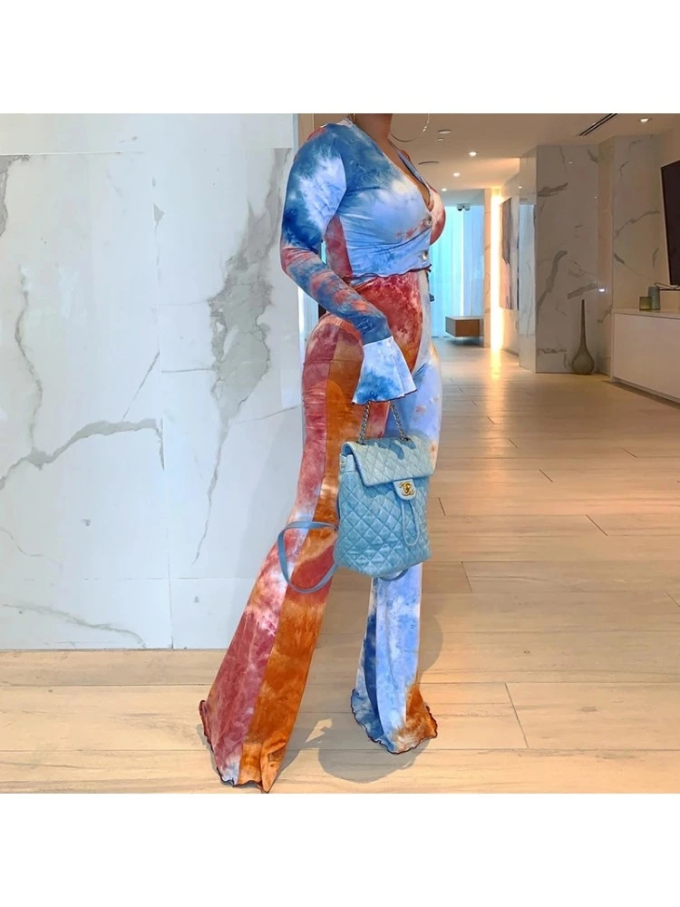 Fashion Tie-dyed Red Women's Trouser Sets - Image 2