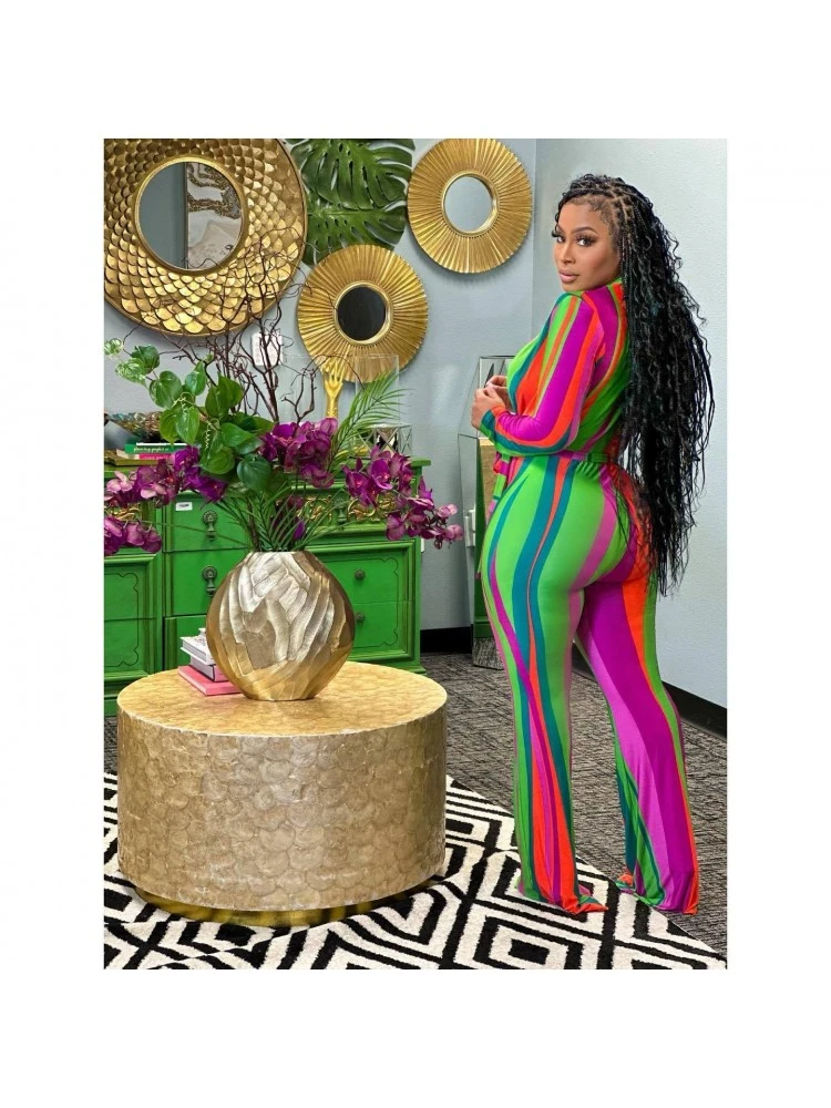 V Neck Color Block Women Long Sleeve Jumpsuits - Image 4