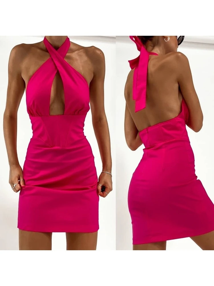 Sexy Halter Hollowed Out Backless Sleeveless Dress