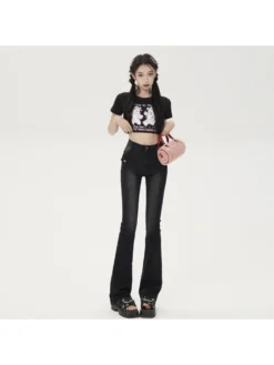 Korean Fashion Pure Color Denim Flared Pants