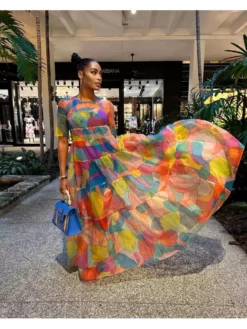 Casual Crew Neck Ruffles Short Sleeve Maxi Dress