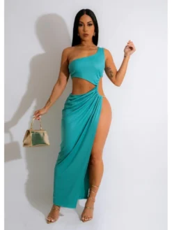 Sexy Pure Color Split Hem Sleeveless Long Dress