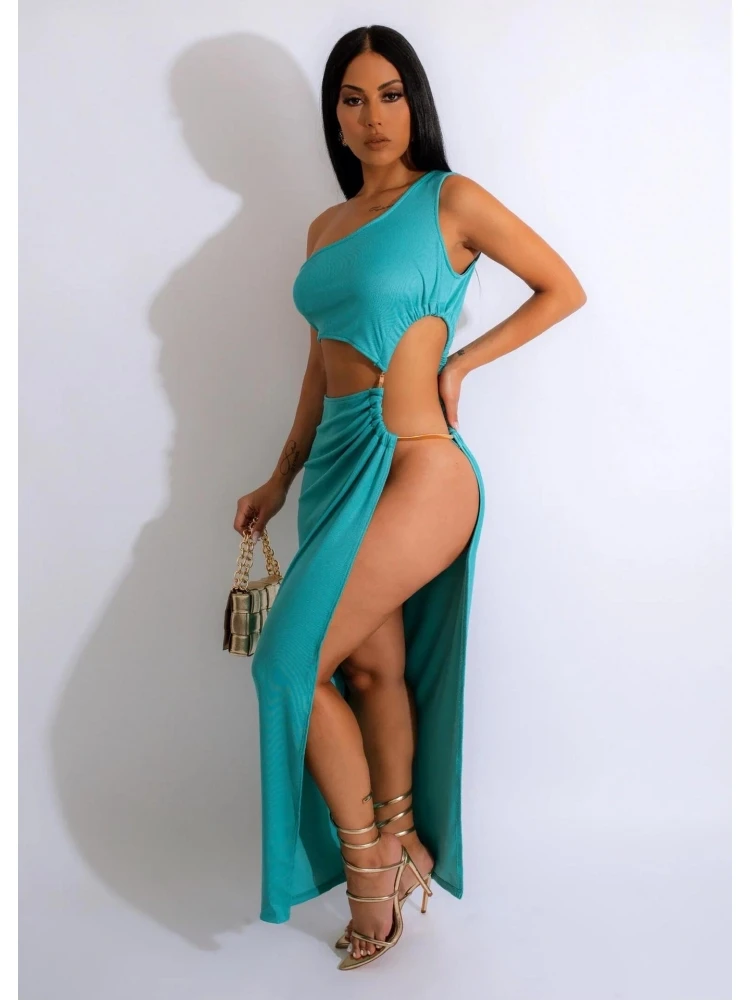 Sexy Pure Color Split Hem Sleeveless Long Dress - Image 3