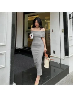 Off The Shoulder Ruched Maxi Dresses